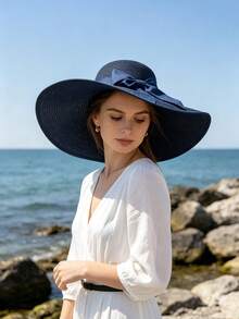 1 Stück Damen einfarbiger lässiger eleganter bohemischer Strohhut, runder Sonnenhut, geeignet für Urlaub, Strand, alle Jahreszeiten Mode, vielseitig für den Alltag (Wenn der Hut Falten hat, bitte mit einem Bügeleisen glätten, dann wird er wiederhergestellt) - Milchig weiß - Übersicht 13