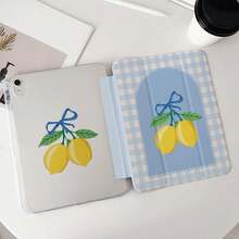 1pc Blue Plaid Lemon Bow Print Tablet Protective Case, Compatible With IPad PRO/AIR, Pad 5/6/7, MatePad - Multicolor - View 3