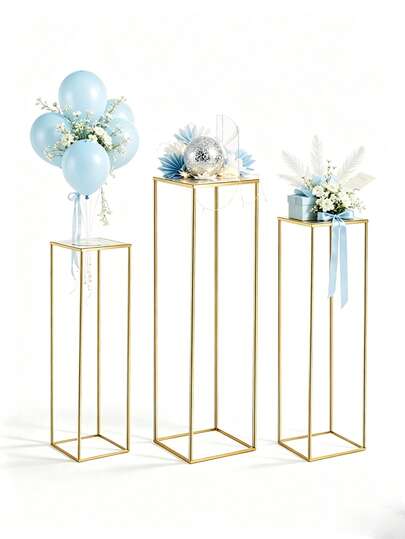 Wedding Decor Set Of 3 Square Base Cylinder Display Pedestal Stands, Multi-Size Round Cylinder Table Riser, Versatile Cake Table Stand For Wedding Reception, Birthday Party, Banquet & Event Table Centerpiece Decor