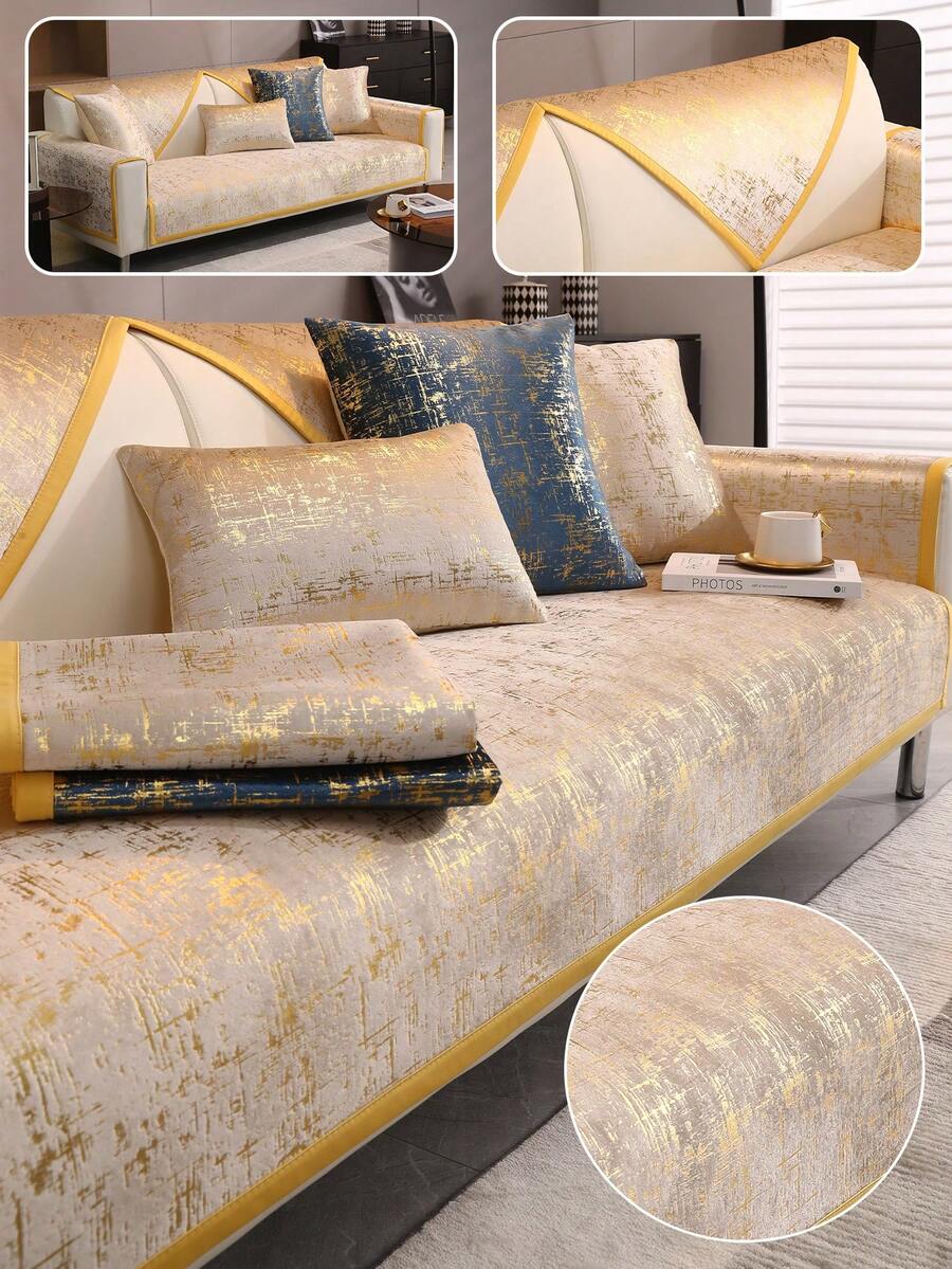 1pc Chenille Sofa Cover, All Season Universal Sofa Slipcover, Pillow Back Cover, Sofa Protector, Suitable For Bedroom, Office, Living Room, Home Decor - White - View 1