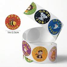500 miếng nhãn dán cuộn hình vẽ động vật hoạt hình cổ vũ, tròn 1 inch, 8 mẫu hoạt hình, nhãn dán sáng tạo cho scrapbook, laptop, ngày đầu đến trường - Nhiều màu - Xem 3