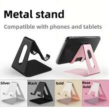 1pc Metal Mobile Phone Stand, Portable Phone Holder, Transparent Desktop Phone Bracket, Suitable For Various Smartphones, Tablets, Desktop Accessories And Home Office Supplies - Rose Gold - View 5