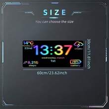 Alfombrilla de ratón con patrón de reloj digital creativo 2D plano, alfombrilla de escritorio multifuncional antideslizante con pantalla de información que muestra temperatura, clima, recuento de pasos y nivel de batería, para juegos y oficina - Ver 13
