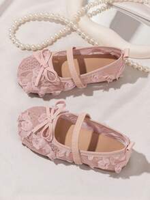 Girls' Low Vamp Flat Shoes, Princess Style, Elastic Band Design, Suitable For Spring And Autumn, Perfect For Matching With Dresses And Casual Wear - Pink - View 3
