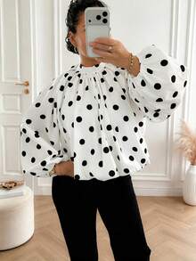 Marisole Women's Fashion Elegant Casual Top, Bow Design Polka Dot Pattern, Versatile For Commuting, Daily Wear And Outings, Autumn/Winter - Multicolor - View 5