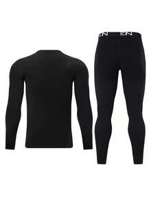 2pcs Men's Thermal Underwear Set, Autumn/Winter Long Sleeve Top + Pants, Adult Innerwear Set - Black - View 4