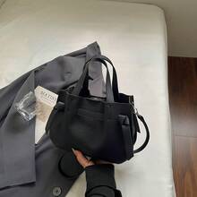 優雅女款肩背包，大容量手提包兼斜跨包，時尚通勤百搭設計，高級小眾奢華風，防水耐磨耐用，女款斜跨包，穿搭必備 - 黑色 - 查看 6