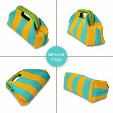New Fashion Colorblock Striped Knit Handle Tote Bag, Foldable Clutch, Women's Wallet, Suitable For Party, Travel, Campus Daily Use - Color-blocked Stripes - View 6