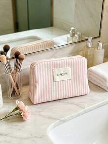 Lancôme Full Top Zipper Quilted Canvas Portable Cosmetic Storage Pouch For Women LANCOME-GIFT-14 - Baby Pink - View 5