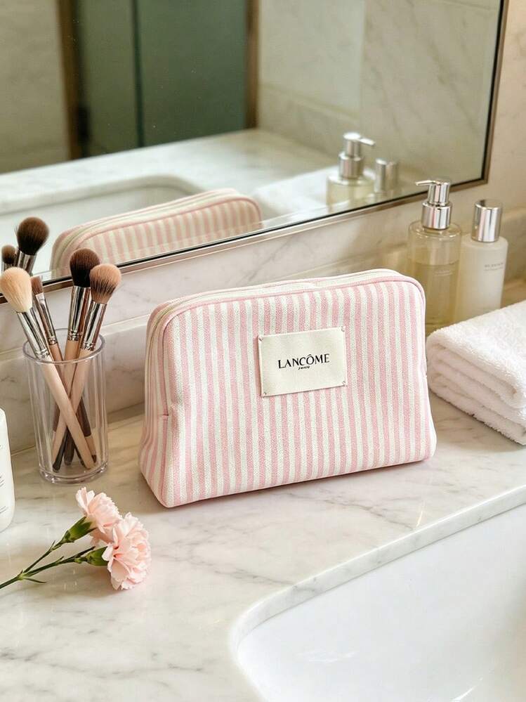 Lancôme 女士全開口拉鍊絎縫帆布便攜化妝收納包 LANCOME-GIFT-14 - 淺粉色 - 查看 5