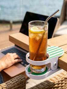 1pc Mainstays Clip-On Beverage Cup Holder, Secure Drink Holder With Clip, Suitable For Beach Chair, Desk, Table, Pool, Lounge Chair, Cruise Ship, Outdoor Use - A - View 4