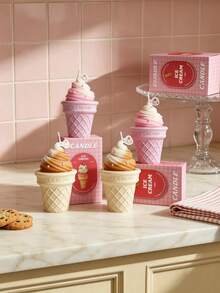 Ice Cream Cone Gift Box Candle, Coffee Brown, Pink, Long-Lasting Fragrance, Smokeless And Non-Flammable, Birthday Gift, Wedding Decor Style, Room Bedroom Decoration, Back To School Season, Halloween, Christmas - Multiple Styles - View 1