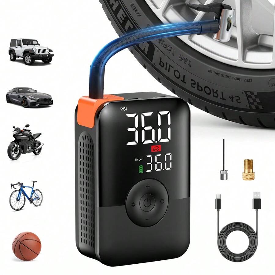 Carsun Cordless Air Pump For Motorcycle Tire Inflator With Rechargeable Battery Portable Air Compressor 22mm Cylinder Digital Display Pump For Bike, Fast Charging, Air Compressor For Motorcycle Bicycles Basketball, Football, - Wireless Digital Display - View 1