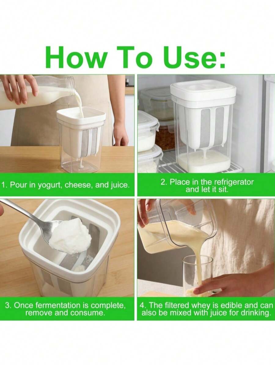 Yogurt Strainer Maker, Clear Food‑Grade Greek Yogurt Filter Container With Fine Filter Bags, Homemade Thick Greek Yogurt For Home Kitchen - View 1