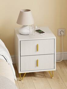 SoBuy | Bedside Table With 2 Drawers | Nightstand With Drawers And Charging Station | Small Dresser For Bedroom In MDF | 40*40*47 Cm | Load Capacity 25 Kg - White - View 1