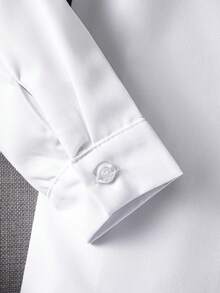 Young Boys Classic White Long Sleeve Shirt, Contrast Stitching Chest Pocket Design, Suitable For Back To School, Weddings, Parties And Formal Occasions - White - View 9