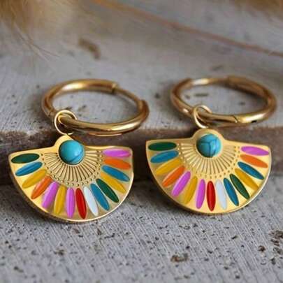 Gmzalx Pendientes de diseño esmaltado colorido bohemio vintage para mujer, accesorio versátil y vibrante para el uso diario, casual y ropa de calle de vacaciones