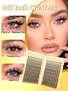 CMAYOME 320pcs Cartoon Style False Eyelashes, Easy DIY, 10-16mm Length, Sharp Wet Makeup Effect, Includes Lash Glue, Tweezers And Brush, Soft Fluffy Lightweight 3D False Eyelashes, Cat Eye Style - Multicolor - View 3