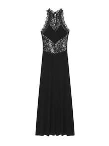 Maxi Lace Halter Dresses For Women Black Bodycon Sheer Mermaid Dress Summer - Black - View 5