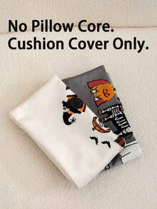 1pc Halloween Grey Ghost/Pumpkin Dog Embroidered Pillow Case, Halloween Trick Or Treat Pillow Cover, Suitable For Indoor Decoration, Ghost Festival Decor, All-Season Pillow Case, Without Insert - Grey - View 3