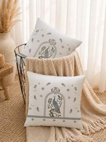 MEMNUN 1pc Vintage Peacock Waffle Pillowcase 45*45cm Made Of Polyester Material European Arch Carved Frame Blue Peacock Cushion Cover Single-Sided Print Hidden Zipper Polyester Decorative Pillowcase Without Pillow Core Living Room, Sofa, Bedroom, Car Home Decor - Multicolor - View 5
