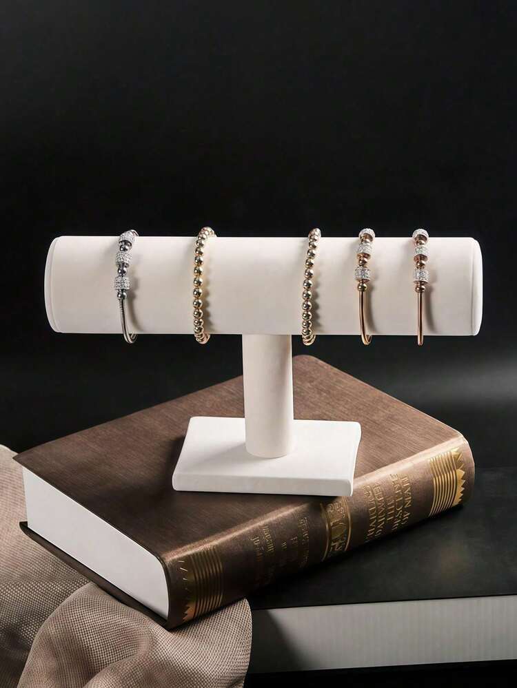 Velvet T-Shaped Jewelry Display Stand With Base Sturdy Durable Bracelet Necklace Watch Display Rack Desktop Vanity Organizer Storage Shelf Entryway Key Holder Earring Ring Accessory Display Stand Home Store Jewelry Storage Rack - Multicolor - View 5