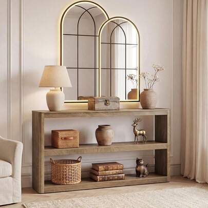 LITTLE TREE 160 Cm Modern Slim Console Table, Brown, 3 Shelves, Sofa Table, Hallway, Entryway, Foyer, Living Room