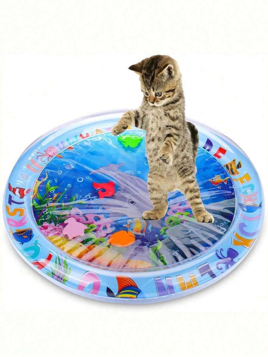 1pc Pet Splash Mat, Cat Toy For Summer Use, Applicable For Cat Play, Summer Cat Bed, Summer Dog Bed, Cat & Dog Entertainment Toy, Requires Inflation & Water Filling, Pet Entertainment Waterbed, Cat Sensing Water, Cat Cooling Mat, Cat & Dog Sensing Water Sensing Mat, Cool & Comfortable (Please Note Trimming Claws Is Necessary Before Use, And Excessive Biting May Cause Leakage Or Rupture)