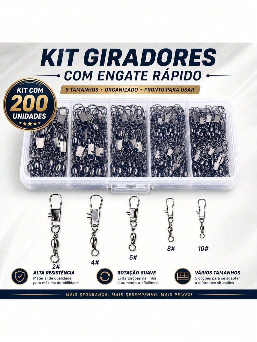 Kit C/200 Snap Destorcedor Girador Engate Rápido 4/6/8/10/12 - A - Visão 1