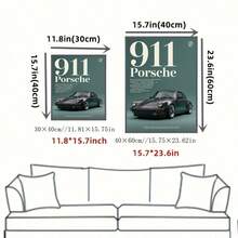 1件現代美學德國跑車壁飾：復古黑色保時捷 911 對比深藍綠色背景－高畫質畫布印刷（無框），適合男孩房裝飾 - 911 B - 查看 6
