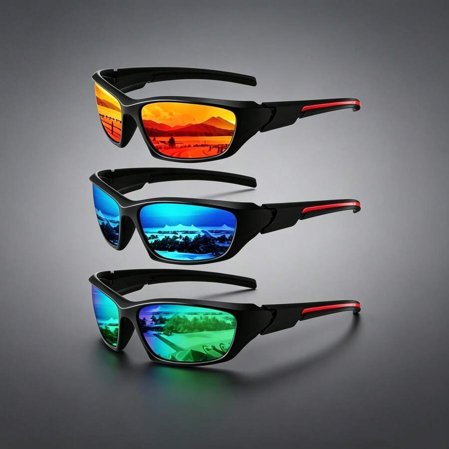 Unisex Multi-Color Set Outdoor Multi-Function Sports Glasses, Full Wrap-Around Colorful Coated Lenses With Anti-Slip Temples, Suitable For Cycling, Driving, Hiking, Camping, Travel And Daily Wear