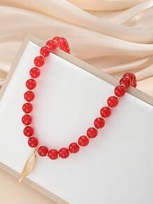 2/1pc Fashion Elegant Sophisticated Casual Minimalist Bohemian Style Green & Red Small Fish Beaded Necklace Set For Women, Suitable For Vacation, Party, Date, Travel, Shopping, Beach, Daily Wear, New Versatile Combination - Multicolor - View 6