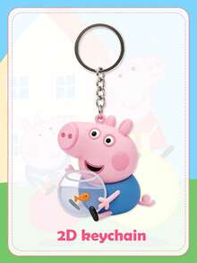 علاقة مفاتيح بتصميم كرتوني Peppa Pig الأبعاد من الأكريليك المسطح، George The Pig يحمل حوض سمك، معدنية مقاومة للخدش والتآكل والصدأ، لتعليق مفاتيح السيارة والحقيبة الظهرية وحقيبة السفر، قطعة ديكورية معلقة لطيفة وناعمة للمقتنيات - أنماط متعددة - مشاهدة 4