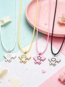 Back To School 4pcs/Set Colorful Sun Moon Star Nebula Pendant Necklace For Girls Best Friend Student Graduation Gift Suitable For Party Jewelry Friendship Necklace Gift - one-size - View 4