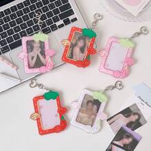 1pc Strawberry & Angel Wings Photocard Holder, Heart-Shaped Metal Keychain Transparent Photo Card Frame Sleeve, Multi-Purpose Portable Student Campus Card/Bus Card/Credit Card Protective Case, Idol Photocard Collection, Back To School - Card Sleeve - View 3