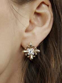 1 par de pendientes de botón cruzados con flor de iris de plata de ley 925 elegantes para mujer, pendientes pequeños y delicados, joyería decorativa elegante para uso diario para niñas - Cruz de iris - Ver 6