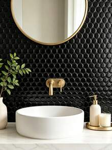WoStick 1/4/10/20 Sheets, 11.96"X9.8" Glossy Black Bubble Peel And Stick Wall Tile, Self Adhesive Backsplash Tile, Heat Moisture Resistant Low VOC Removable Decorative Wall Sticker For Kitchen Bathroom Renters Friendly - Black Polka Dot - View 4