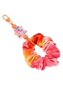 Scrunchie de Veludo Tie Dye com Chaveiro de Pingente de Letra, Elástico de Cabelo em Tecido Degradê com Pingente de Contas, Suporte de Rabo de Cavalo Elástico Macio, Pulseira da Moda - 2850 - Visão 13
