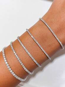 1pc Women's Fashion 4.0mm Tennis Chain Inlaid With 5A Grade Zirconia, Thick White K1 Micron Plated, Suitable For Daily Wear Jewelry - Fashion Tennis Bracelet - View 3
