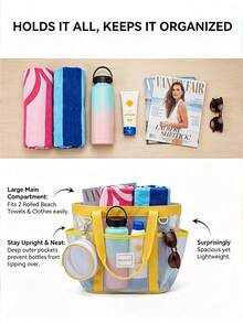Ueasy 2pcs Mesh Dry-Wet Separation Beach Bag, Waterproof Multi-Pocket Swimming Storage Tote, Quick Dry, Suitable For Pool, Travel, Gym, Dorm, Unisex Adult Summer Beach Essential, Holiday Gift For Men And Women Friends - Multicolor - View 5