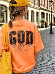 Camiseta de manga corta estampada tipo pulóver para niña preadolescente, 1 pieza, top de verano para estudiante joven, estilo casual para calle, playa, vacaciones, aeropuerto, desayuno, escuela y uso diario, versátil para combinar - Naranja Coral - Ver 2