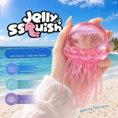 Tachimi 1 pieza Juguete de estrés de medusa de rebote lento colorido, suave de rebote lento, adecuado para niños, adolescentes y adultos, se puede jugar en el escritorio, ayuda a aliviar la ansiedad, juguete de apretar S Quishy/S Quishes/Juguete de estrés S Quishy