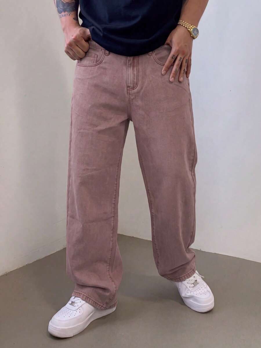 1pc Men's Loose Fit Non-Stretch Wide Leg Jeans, Casual Style, Daily Wear, Simple Versatile, Suitable For All Seasons - Purple - View 1