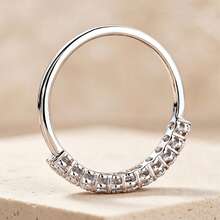 Women's Delicate Shiny Half-Circle Oval Zirconia Inlaid White Gold Plated Daily Thin Stacking Ring - White Gold - View 4