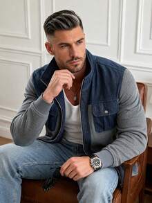 Men's Autumn/Winter Casual Zip-Up Long Sleeve Utility Jacket - Grey - View 3