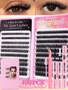 340/380/400pcs Mixed High-Density Eyelashes, DIY Natural Slim Eyelash Clusters, Easy To Wear, Reusable Single Eyelashes, Beautiful Eyelashes, Enlarged Eyes, Including Glue, Tweezers, Brushes, Suitable For Beginners, Back To School Season Eyelashes - Multicolor - View 3