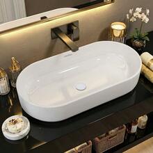 Ceramic Tabletop Wash Basin – Compact Oval Bathroom Sink For Modern Spaces, Smooth White Finish, Space-Saving Design (28 * 14.5 * 6 Inches) – Easy-To-Clean Surface, Rounded Edges, Lightweight Installation-Friendly Shape – Ideal For Small Bathrooms, P - White - View 1