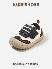 1 Pair Infant Toddler Colorblock Hook & Loop Flat Casual Sneakers For Daily Wear And Outings [Select Based On Actual Cm Inner Length] - Black - View 2