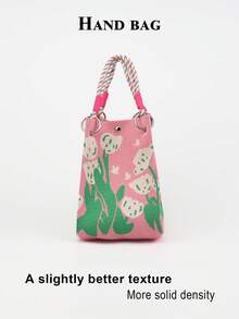 1 buah Tas Tote Rajut Motif Bunga Kartun Kapasitas Besar Ringan, Cocok untuk Perjalanan, Sekolah, Bepergian, Portabel, Cocok Dipadukan dengan Pakaian, Sepanjang Musim - MultiWarna - View 11
