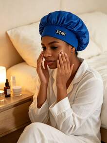 1Pc "STAR" Letter Satin Summer Sleeping Cap, Head Scarf, Lightweight Hair Care Cap, Print Satin Sleep Wide Elastic Band Silky Hair - Multicolor - View 5